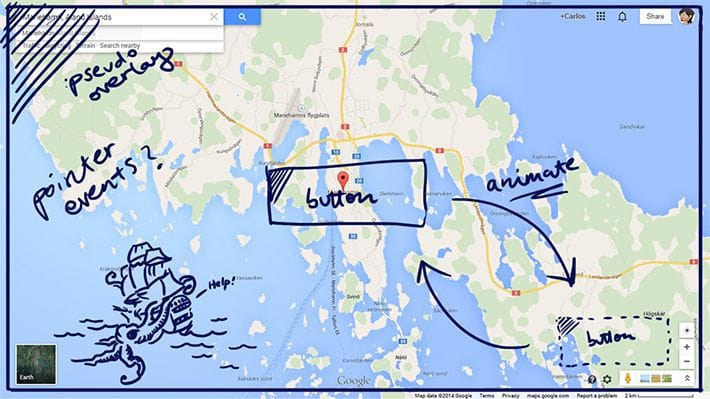 Google map with an overlaid sketch illustrating our plan