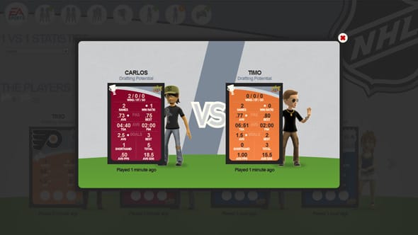 Comparing two players against each other, with their cards flipped to reveal their additional statistics.