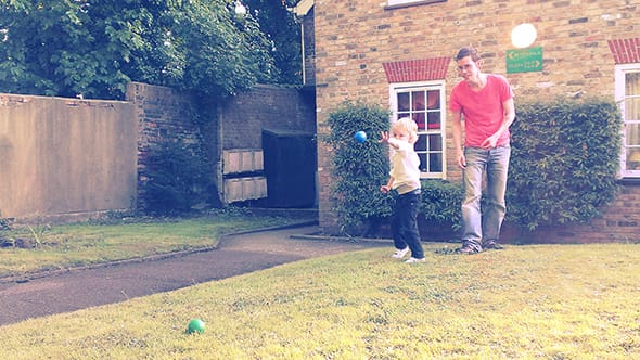 Lucien and I playing Pétanque together.