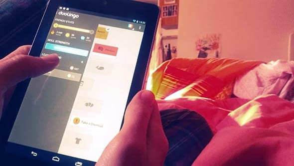 Lying in bed with my Nexus tablet learning Duolingo.