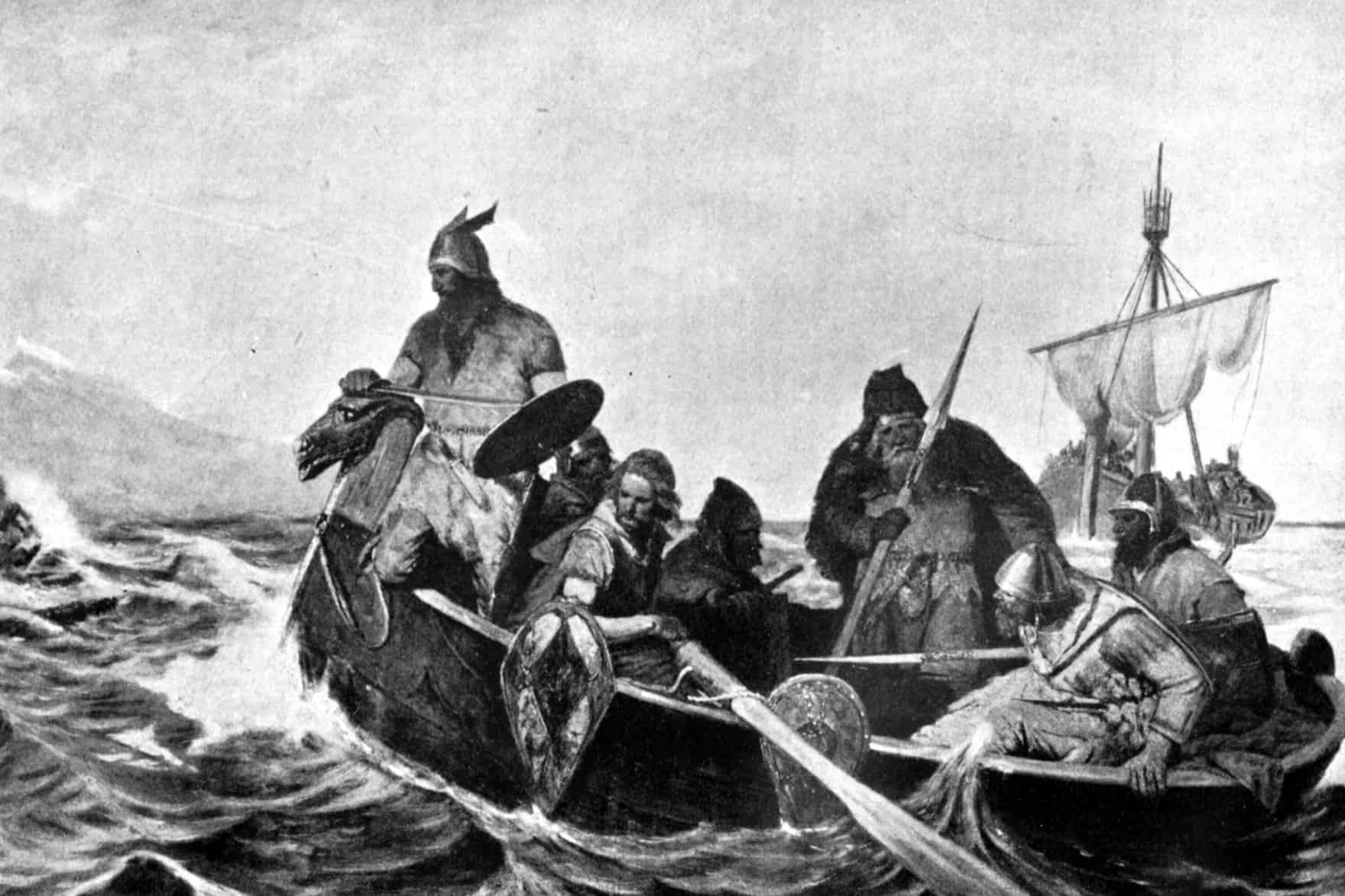 Norsemen landing in Iceland, painting by Oscar Wergeland.